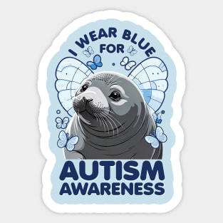 Cute Seal Autism Awareness - I Wear Blue For Autism Awareness Sticker